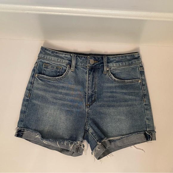 JOE’S JEANS SHORTS BLUE STRETCH DENIM FADE DISTRESSED WHISKERING CUFF SIZE 25 - Picture 2 of 7